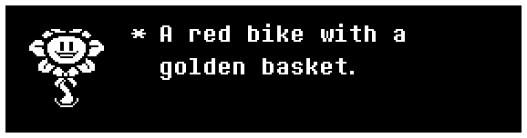 A red bike with a golden basket.